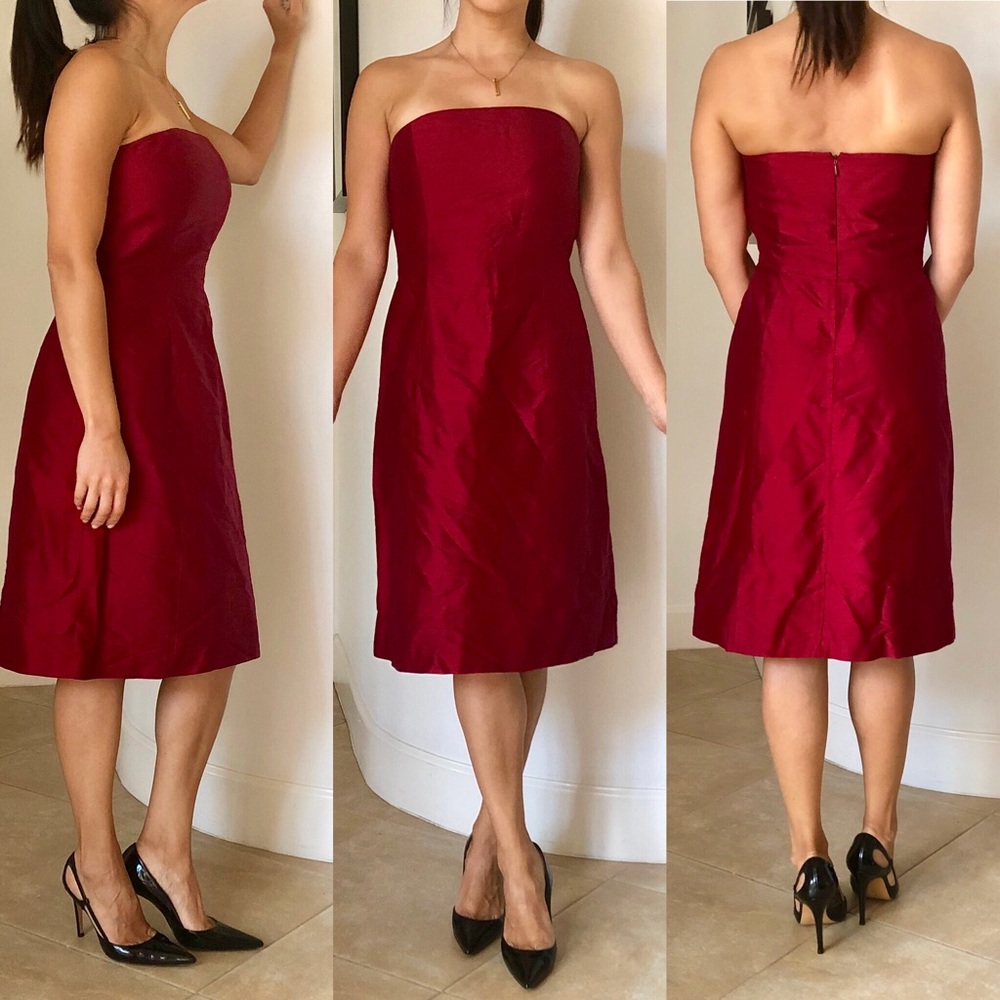 ANN TAYLOR SILK TAFFETA STRAPLESS DRESS WINE RED